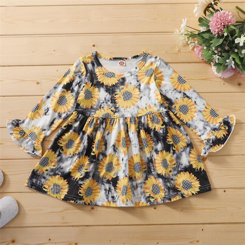 Girls Tie Dye Flared Sleeve Printed Dress Wholesale Girls Clothes - PrettyKid