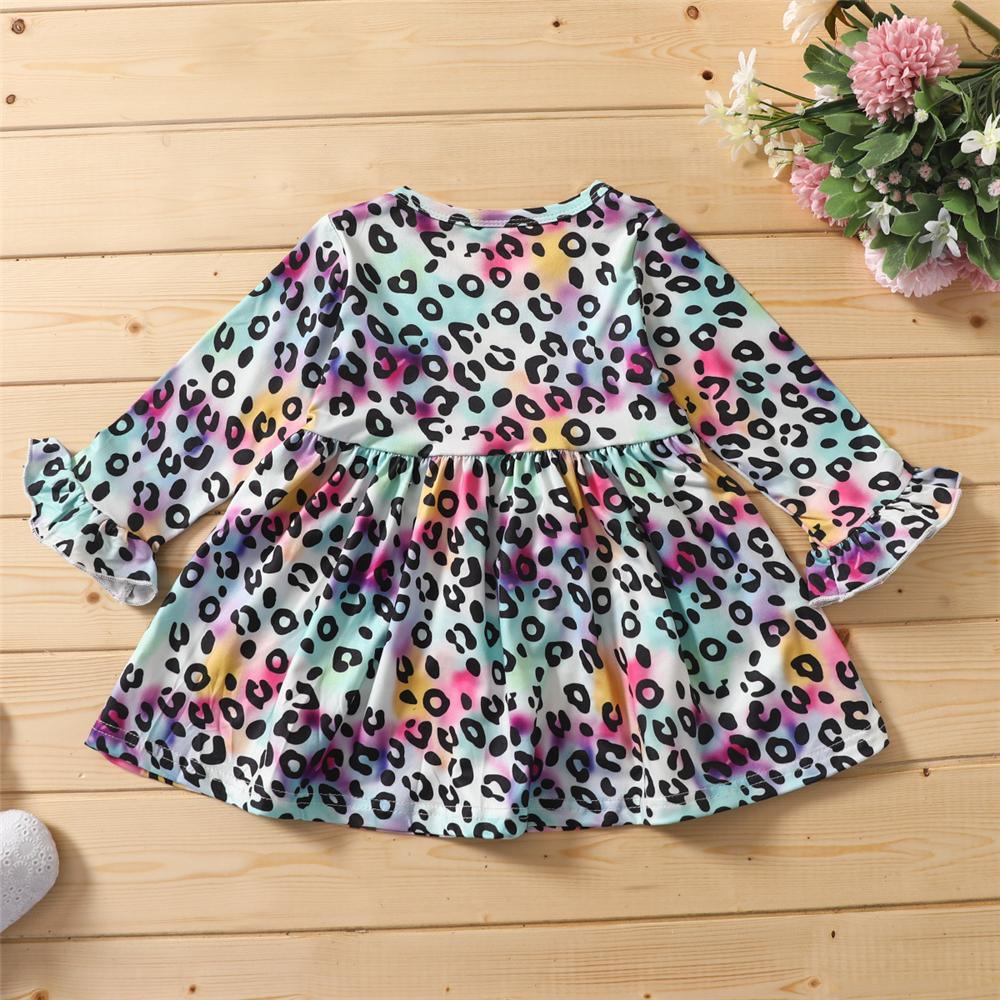 Girls Tie Dye Flared Sleeve Printed Dress Wholesale Girls Clothes - PrettyKid