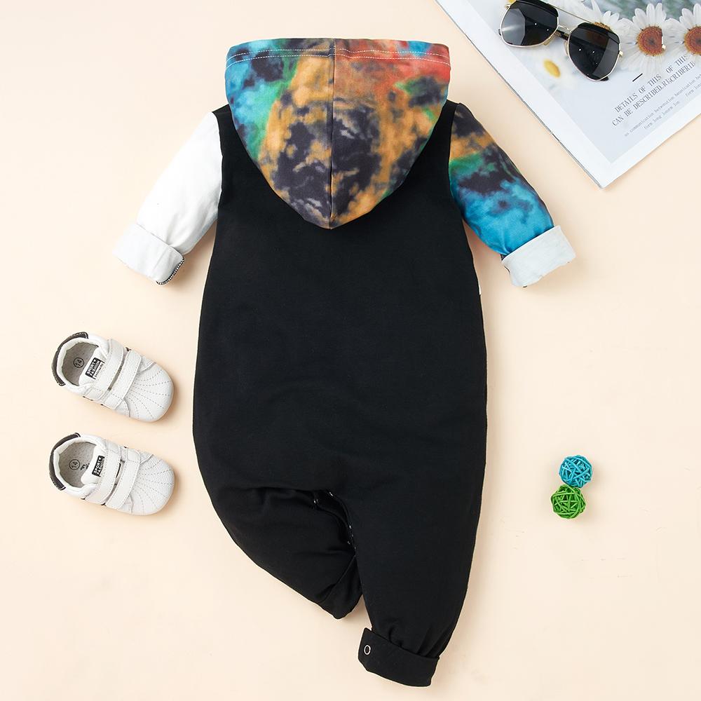 Baby Unisex Tie Dye Hooded Long Sleeve Romper Wholesale Baby Rompers - PrettyKid
