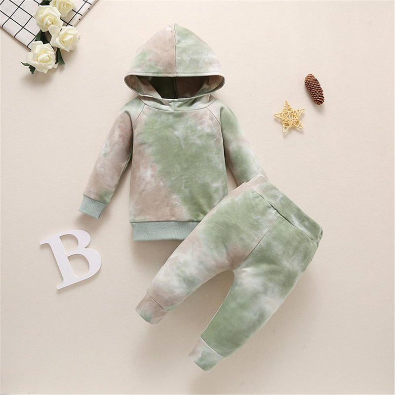 Baby Unisex Tie Dye Hooded Long Sleeve Top & Pants Baby Jumper Clothes - PrettyKid