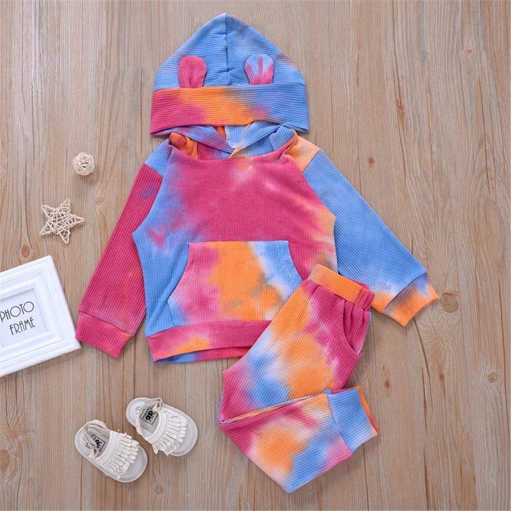 Girls Tie Dye Hooded Long Sleeve Top & Pants Wholesale Little Girl Clothing - PrettyKid