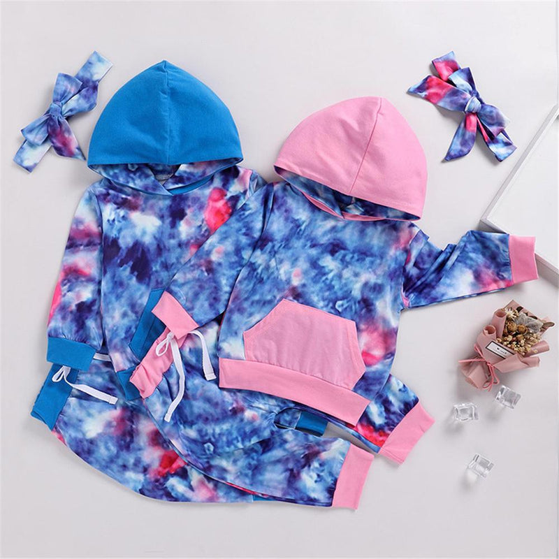 Girls Tie Dye Hooded Top & Pants Wholesale Little Girl Boutique Clothing - PrettyKid
