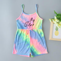 Girls Tie Dye Letter Graphic Cami Romper - PrettyKid