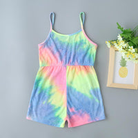 Girls Tie Dye Letter Graphic Cami Romper - PrettyKid