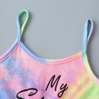 Girls Tie Dye Letter Graphic Cami Romper - PrettyKid