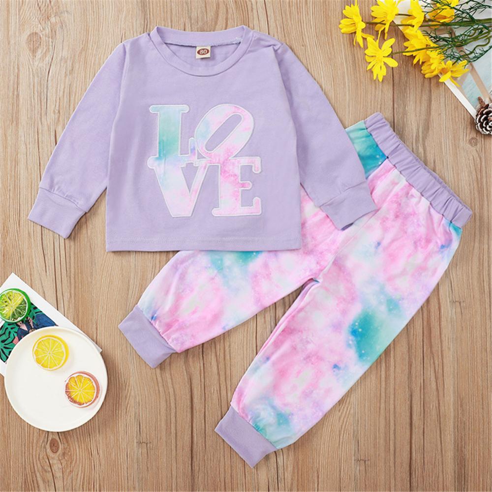 Baby Girls Tie Dye Letter Long Sleeve Top & Pants Wholesale Baby Clothes - PrettyKid