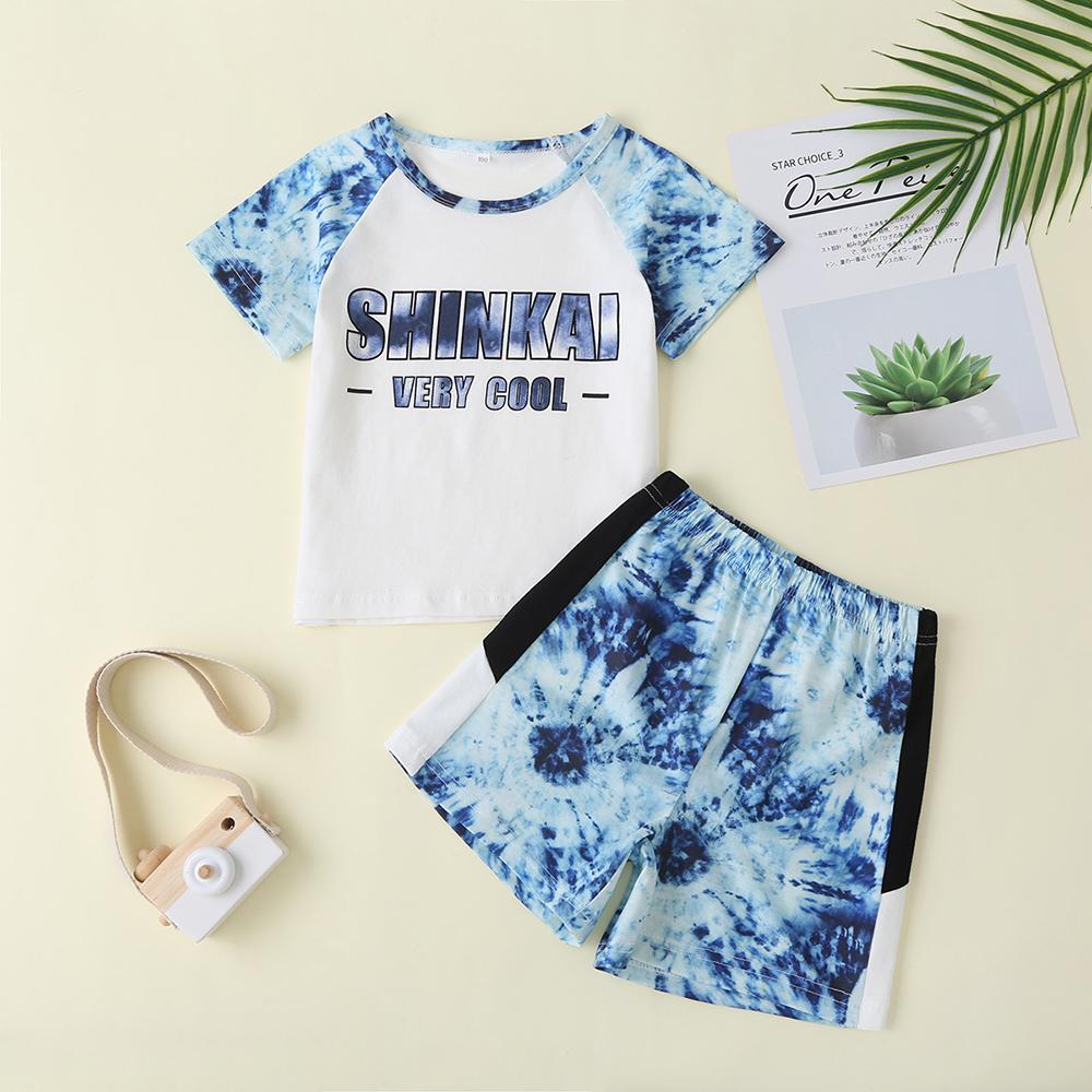 Baby Boys Tie Dye Letter Printed Short Sleeve Top & Shorts Wholesale Baby Outfits - PrettyKid