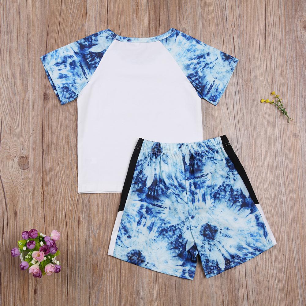 Baby Boys Tie Dye Letter Printed Short Sleeve Top & Shorts Wholesale Baby Outfits - PrettyKid