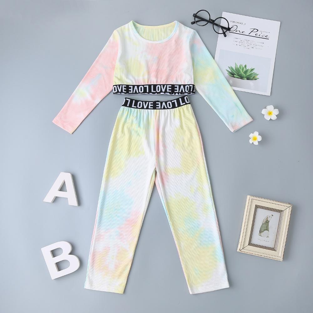 Girls Tie Dye Letter Printed Tops & Elastic Waist Pants - PrettyKid