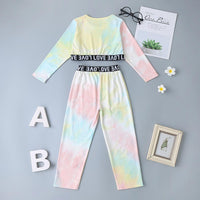 Girls Tie Dye Letter Printed Tops & Elastic Waist Pants - PrettyKid