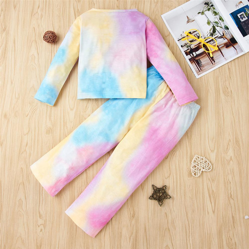 Gils Tie Dye Long Sleeve Bow Decor Tees & Pants Girls Clothing Wholesale - PrettyKid