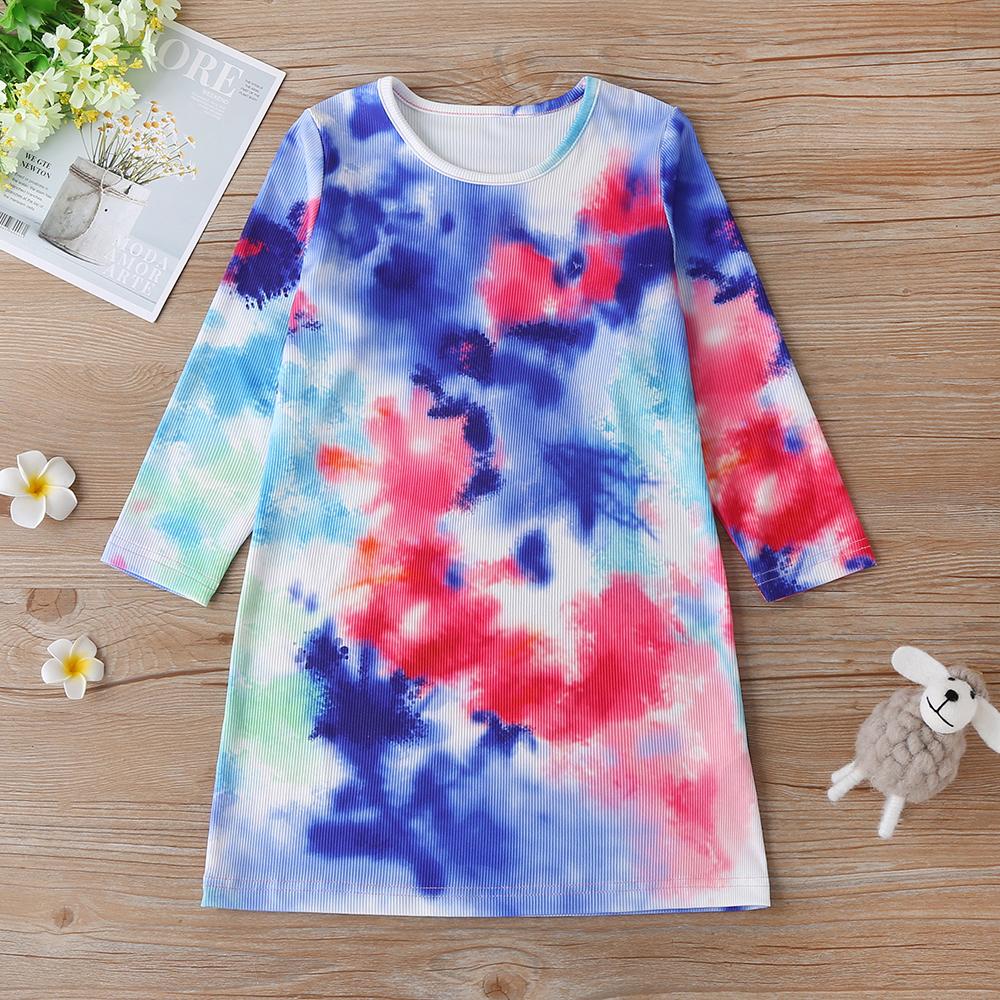 Girls Tie Dye Long Sleeve Fashion Dress Wholesale Boutique Girl Clothing - PrettyKid