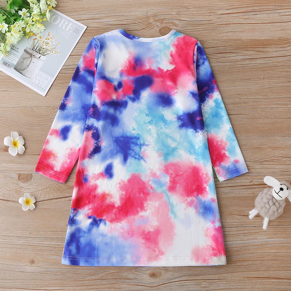 Girls Tie Dye Long Sleeve Fashion Dress Wholesale Boutique Girl Clothing - PrettyKid