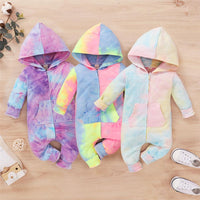 Baby Tie Dye Long Sleeve Hooded Casual Romper Baby Boutique Wholesale - PrettyKid