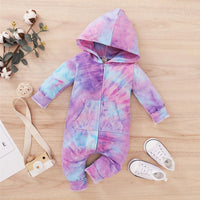 Baby Tie Dye Long Sleeve Hooded Casual Romper Baby Boutique Wholesale - PrettyKid