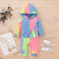 Baby Tie Dye Long Sleeve Hooded Casual Romper Baby Boutique Wholesale - PrettyKid