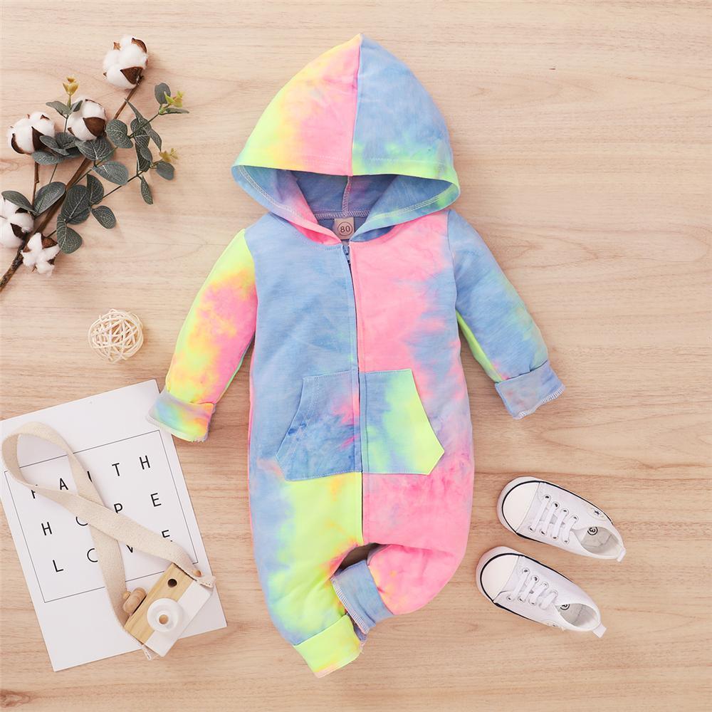Baby Tie Dye Long Sleeve Hooded Casual Romper Baby Boutique Wholesale - PrettyKid