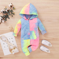 Baby Tie Dye Long Sleeve Hooded Casual Romper Baby Boutique Wholesale - PrettyKid