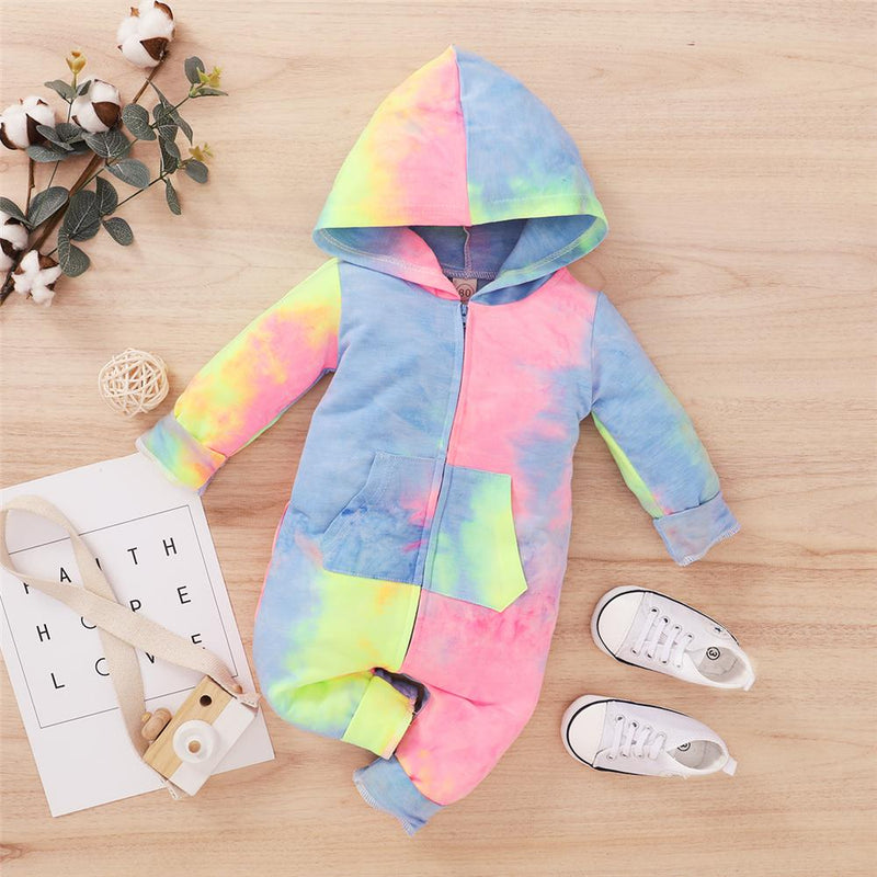 Baby Tie Dye Long Sleeve Hooded Casual Romper Baby Boutique Wholesale - PrettyKid