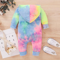 Baby Tie Dye Long Sleeve Hooded Casual Romper Baby Boutique Wholesale - PrettyKid