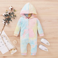 Baby Tie Dye Long Sleeve Hooded Casual Romper Baby Boutique Wholesale - PrettyKid