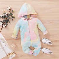 Baby Tie Dye Long Sleeve Hooded Casual Romper Baby Boutique Wholesale - PrettyKid
