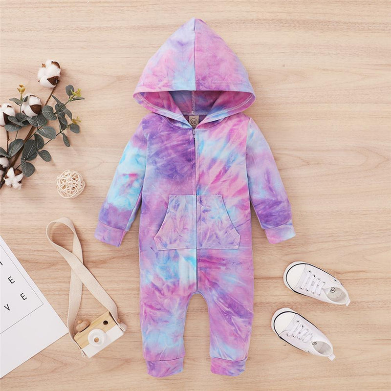Baby Tie Dye Long Sleeve Hooded Casual Romper Baby Boutique Wholesale - PrettyKid