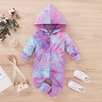 Baby Tie Dye Long Sleeve Hooded Casual Romper Baby Boutique Wholesale - PrettyKid