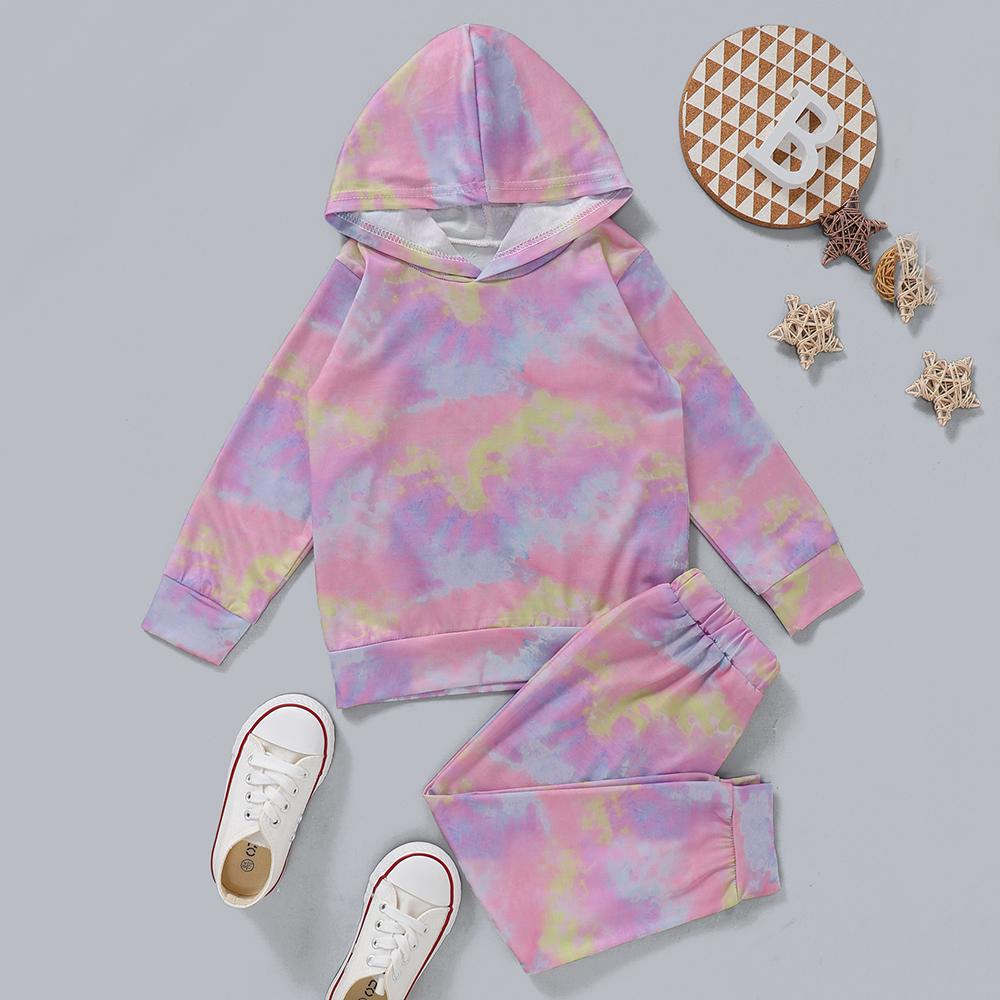 Toddler Unisex Tie Dye Long Sleeve Hooded Top & Pants Wholesale Kids - PrettyKid