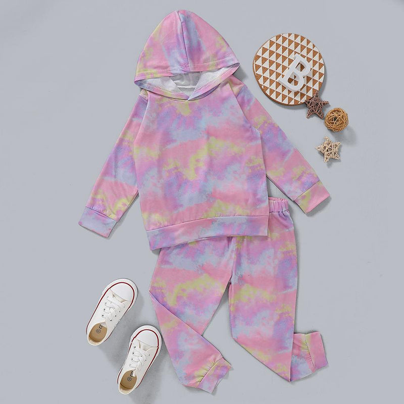 Toddler Unisex Tie Dye Long Sleeve Hooded Top & Pants Wholesale Kids - PrettyKid