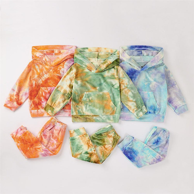 Unisex Tie Dye Long Sleeve Hooded Tops & Pants - PrettyKid