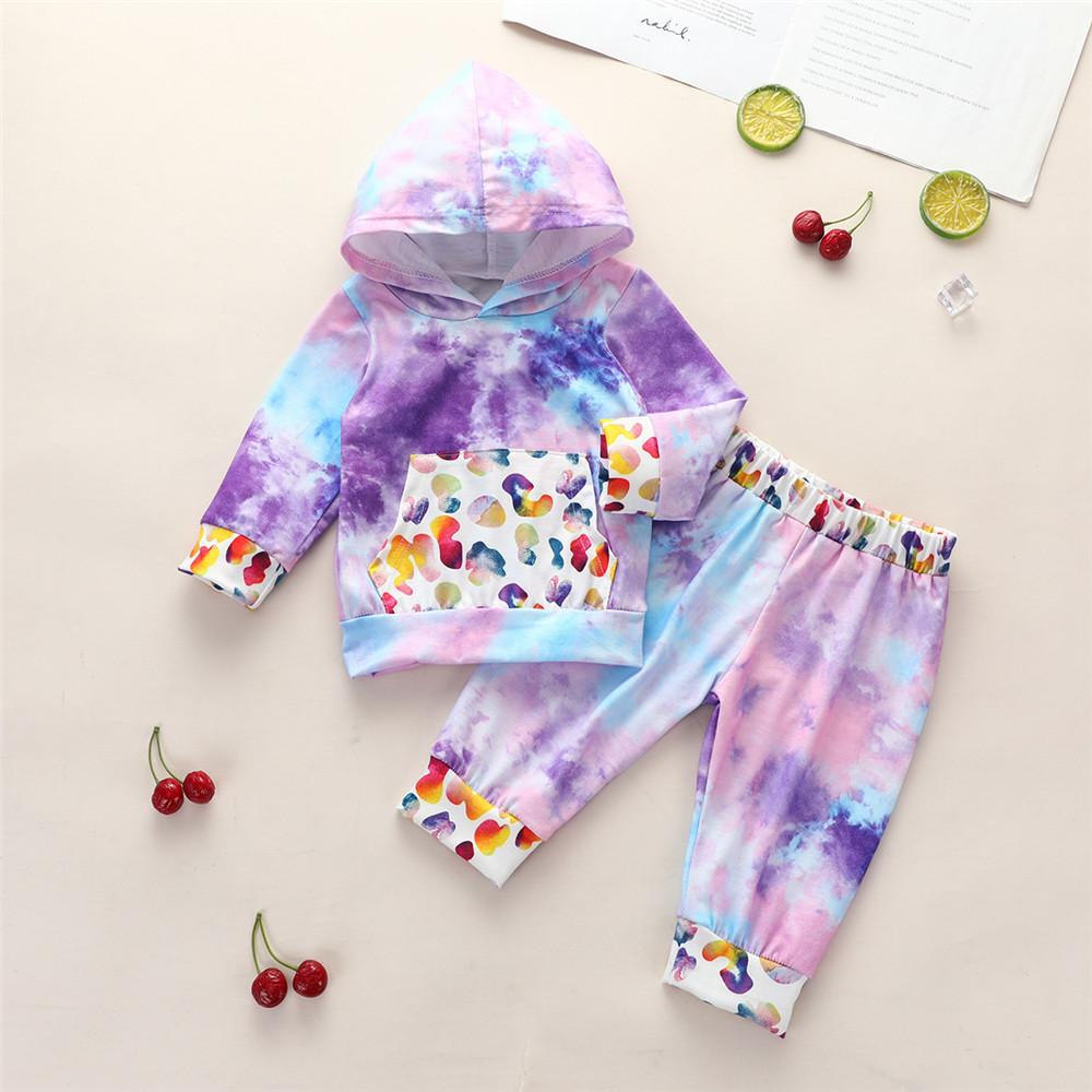 Baby Girls Tie Dye Long Sleeve Hooded Tops & Trousers - PrettyKid
