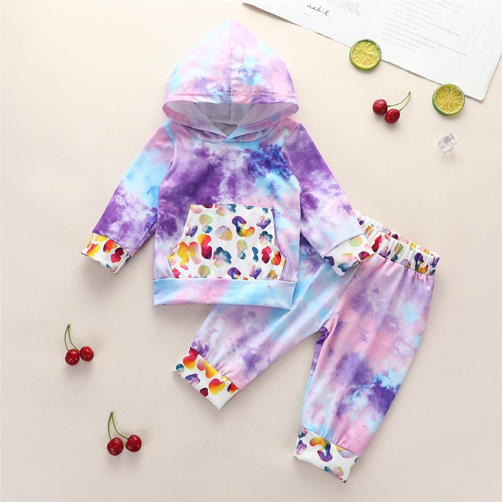 Baby Girls Tie Dye Long Sleeve Hooded Tops & Trousers - PrettyKid