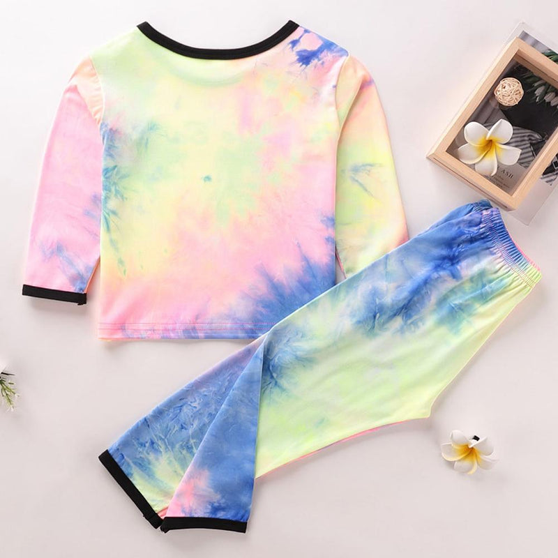 Girls Tie Dye Long Sleeve Letter Top & Pants - PrettyKid