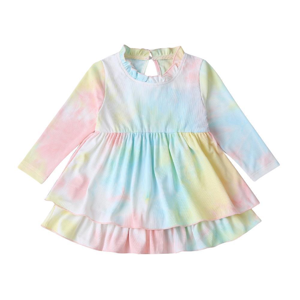 Baby Girls Tie Dye Long Sleeve Rufffle Dress - PrettyKid