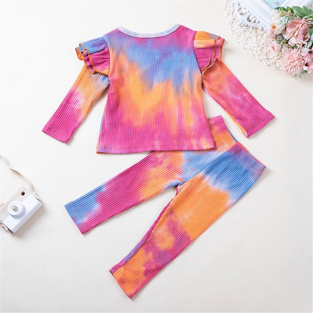 Girls Tie Dye Long Sleeve Ruffled Top & Pants Toddler Girls Wholesale - PrettyKid