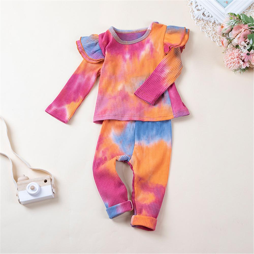 Girls Tie Dye Long Sleeve Ruffled Top & Pants Toddler Girls Wholesale - PrettyKid