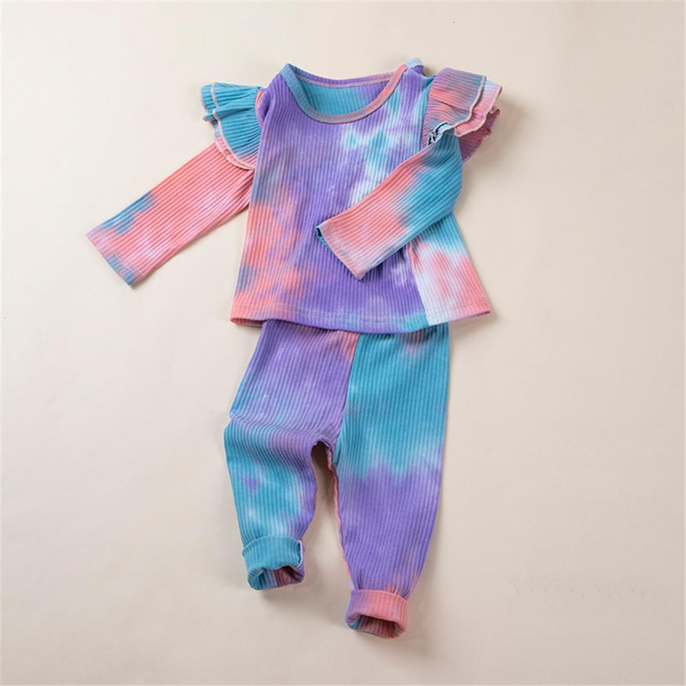 Girls Tie Dye Long Sleeve Ruffled Top & Pants Toddler Girls Wholesale - PrettyKid