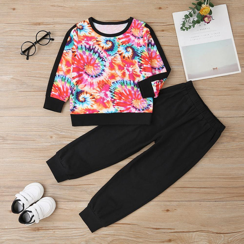 Girls Tie Dye Long Sleeve T-shirt & Pants Wholesale Clothing For Girls - PrettyKid