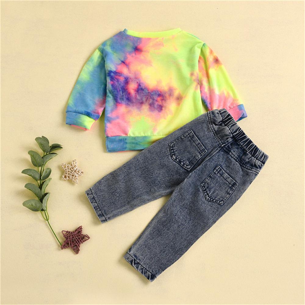 Girls Tie Dye Long Sleeve Top & Ripped Jeans Girls Clothing Wholesale - PrettyKid