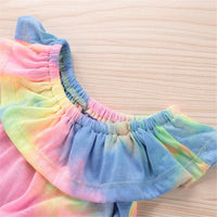 Girls Tie Dye Off Shoulder Top & Patch Denim Shorts Girls Clothing Wholesale - PrettyKid