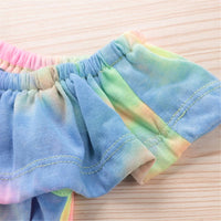 Girls Tie Dye Off Shoulder Top & Patch Denim Shorts Girls Clothing Wholesale - PrettyKid
