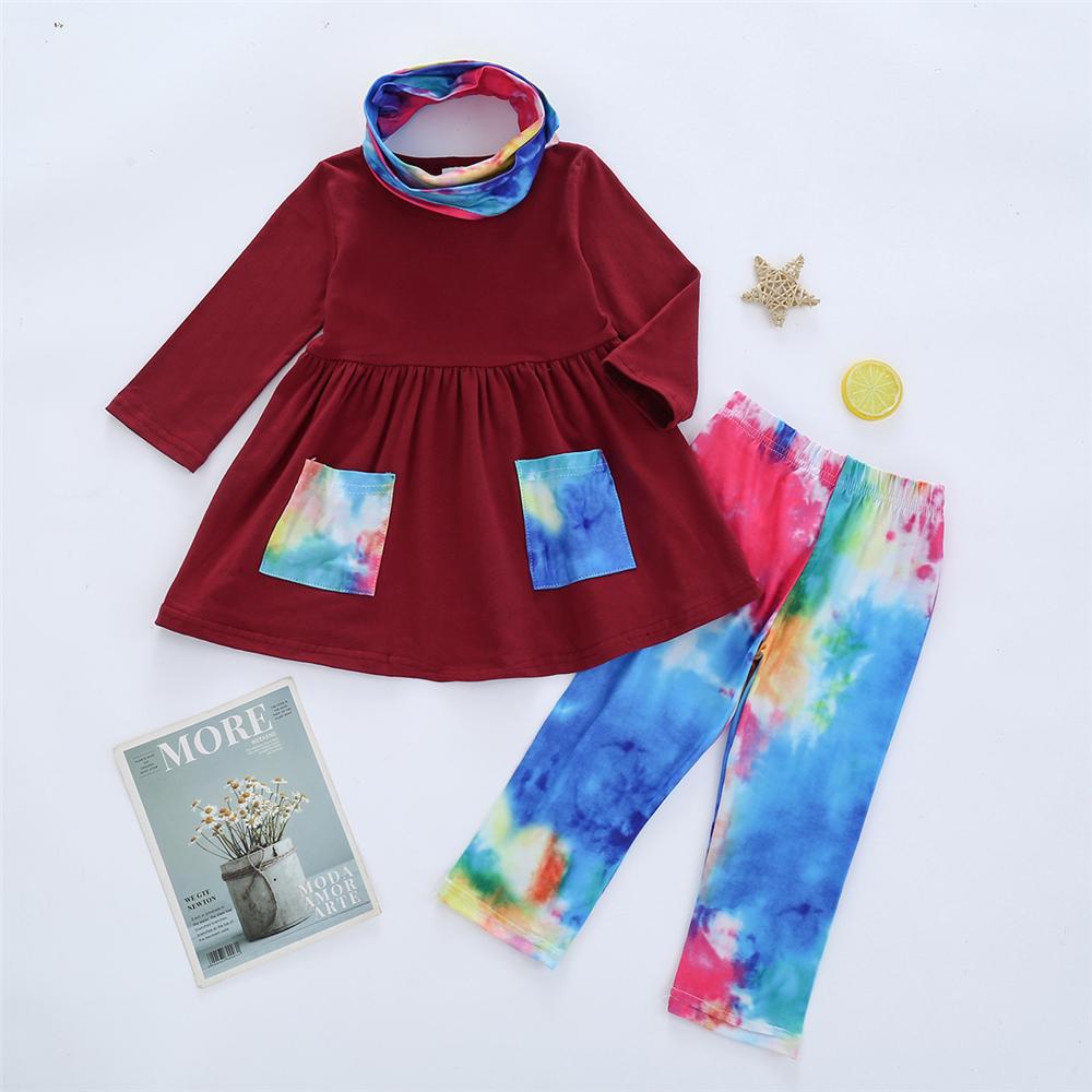 Girls Tie Dye Pocket Long Sleeve Top & Pants & Scarf Girls Clothing Wholesalers - PrettyKid