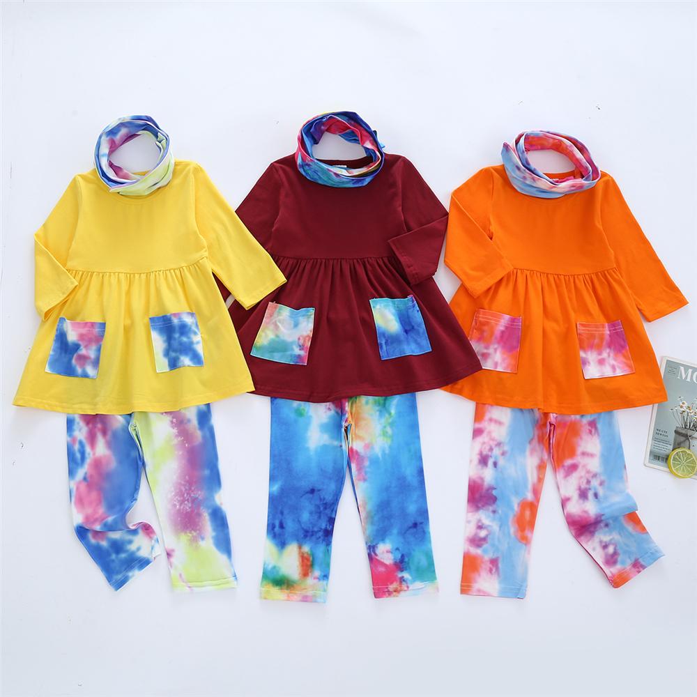 Girls Tie Dye Pocket Long Sleeve Top & Pants & Scarf Girls Clothing Wholesalers - PrettyKid