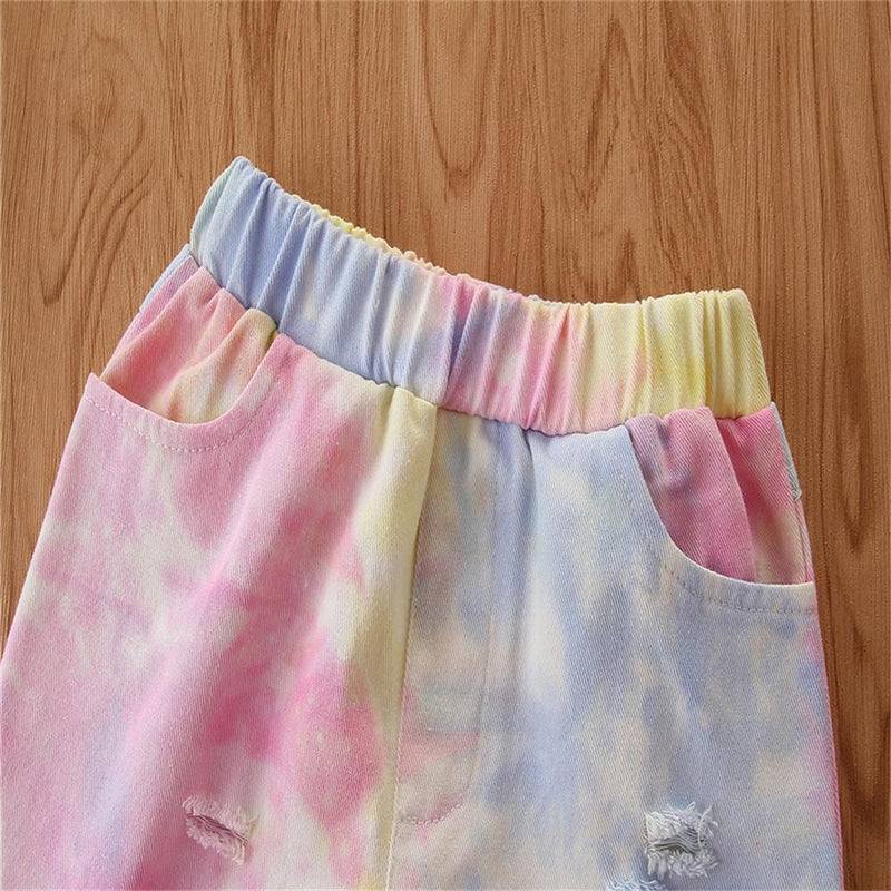 Girls Tie Dye Pocket Ripped Flared Trousers Wholesale Kids - PrettyKid