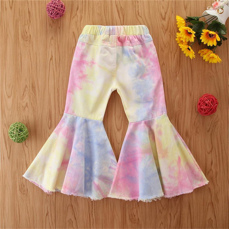 Girls Tie Dye Pocket Ripped Flared Trousers Wholesale Kids - PrettyKid