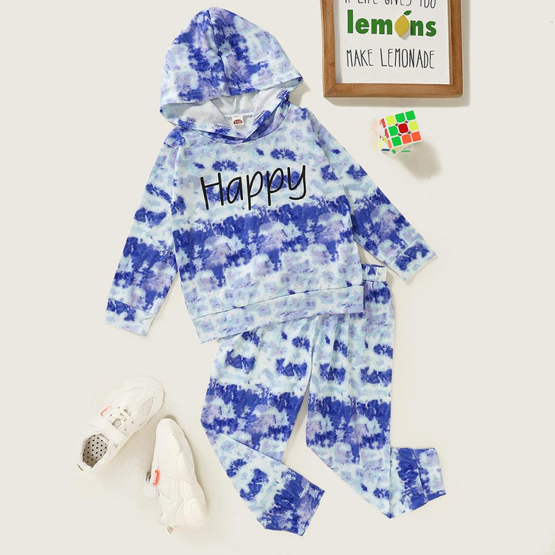 Unisex Tie Dye Printed Long Sleeve Hooded Top & Pants Bulk Kids Clothes - PrettyKid