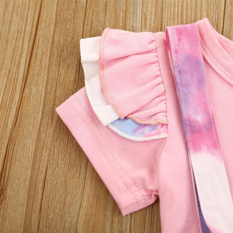 Girls Tie Dye Short Sleeve Top & Suspender Skirt & Headband Wholesale Girl clothes - PrettyKid