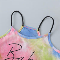 Girls Tie Dye Sleeveless Letter Print Tank Top & Shorts - PrettyKid