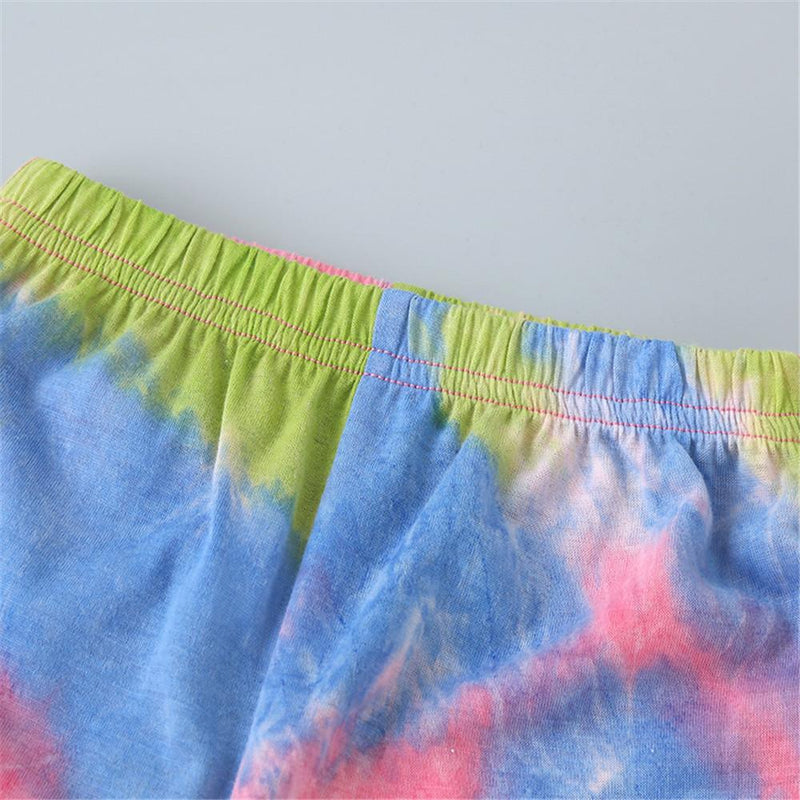 Girls Tie Dye Sleeveless Letter Print Tank Top & Shorts - PrettyKid